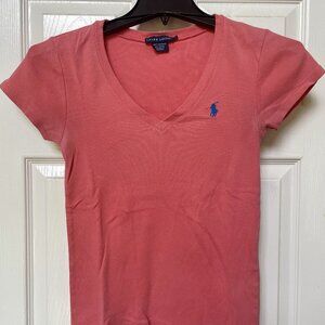 Ralph Lauren Blue Label Women's Pink V-Neck cotton T-Shirt Size M, 100% cotton